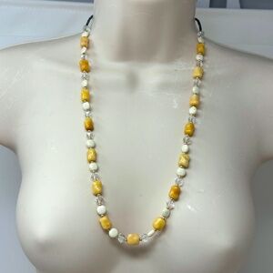 Handmade Beaded Necklace Natural Yellow and White Stone Magnesite Clear Glass 25
